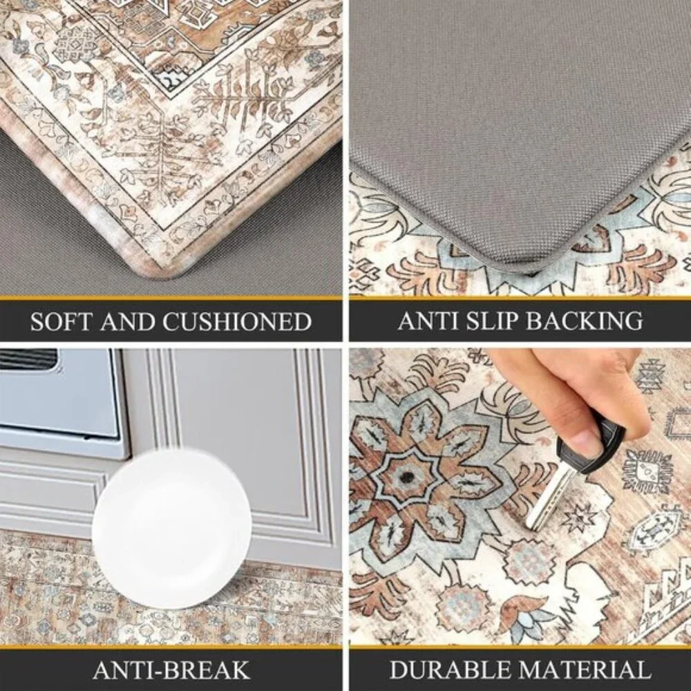 New Anti-Fatigue Kitchen Rugs, Set of 2 Non-Slip Cushioned Waterproof Floor Mats